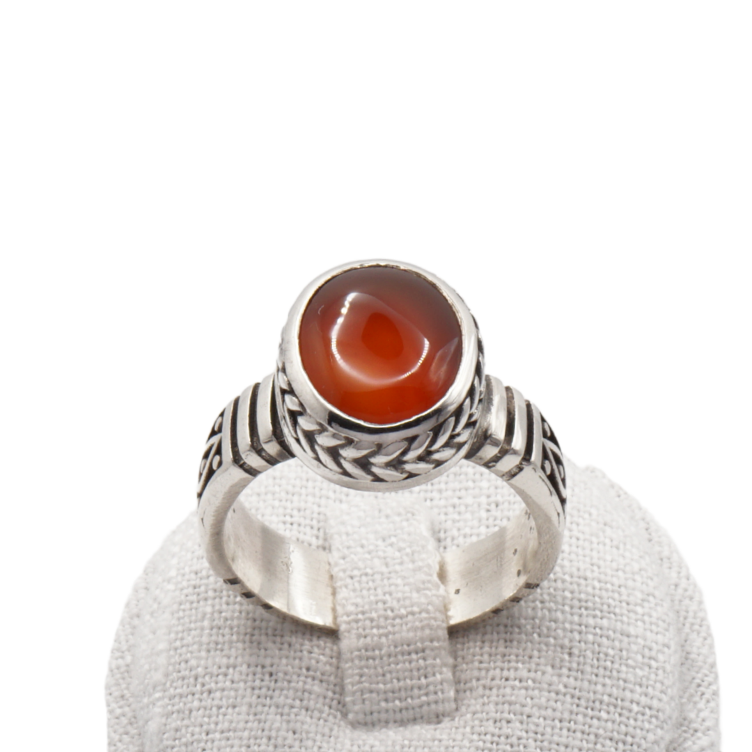 925 Silber Herren Aqeeq Ring Yamani - Jemen-Achat - Handarbeit - Massiv