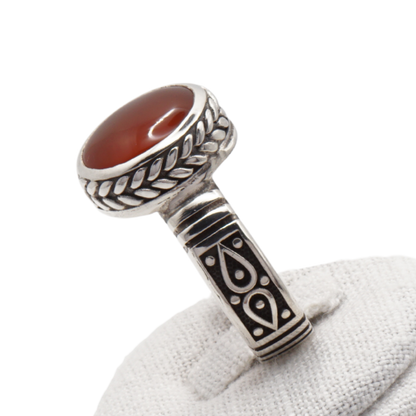 925 Silber Herren Aqeeq Ring Yamani - Jemen-Achat - Handarbeit - Massiv