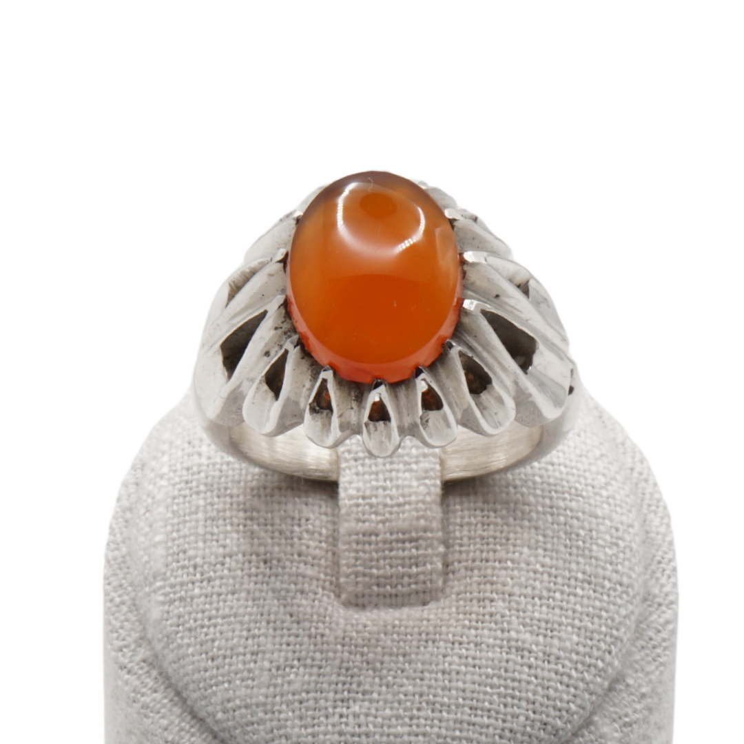 925 Silber Herren Aqeeq Ring Yamani - Jemen-Achat - Handarbeit - Massiv