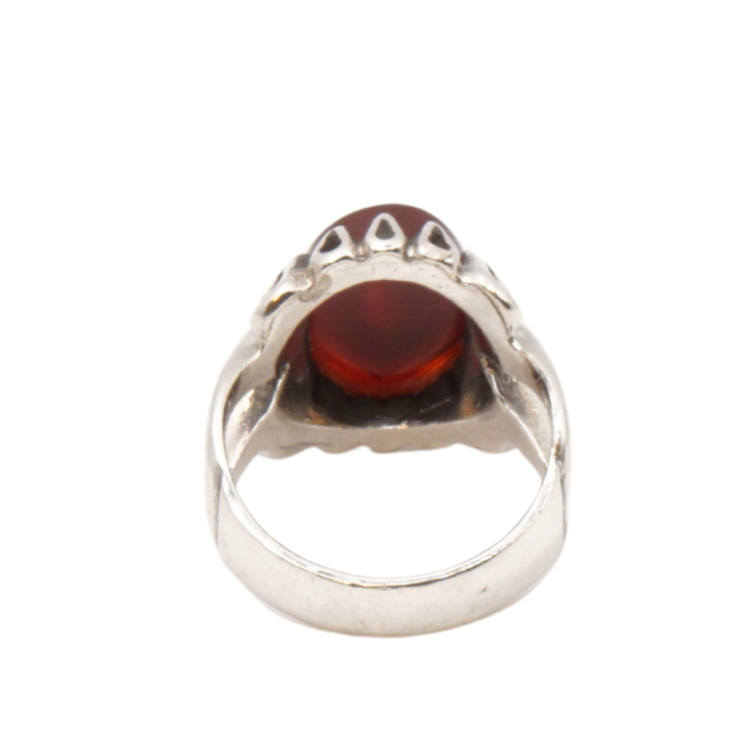 925 Silber Herren Aqeeq Ring Yamani - Jemen-Achat - Handarbeit - Massiv