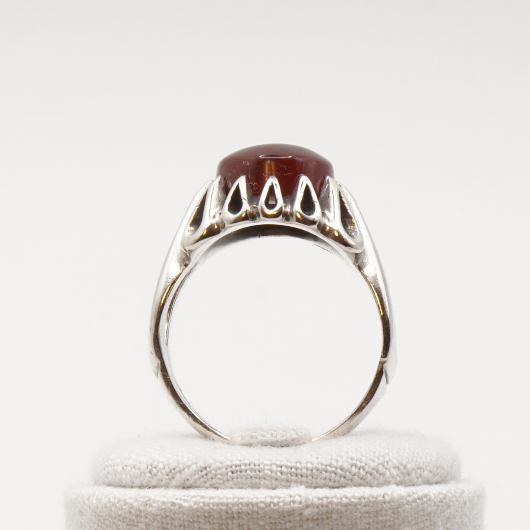 925 Silber Herren Aqeeq Ring Yamani - Jemen-Achat - Handarbeit - Massiv