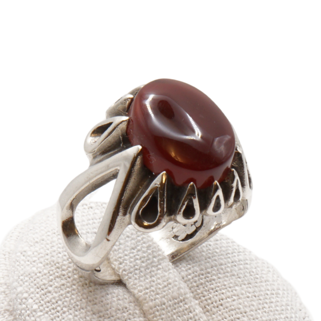 925 Silber Herren Aqeeq Ring Yamani - Jemen-Achat - Handarbeit - Massiv