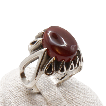 925 Silber Herren Aqeeq Ring Yamani - Jemen-Achat - Handarbeit - Massiv