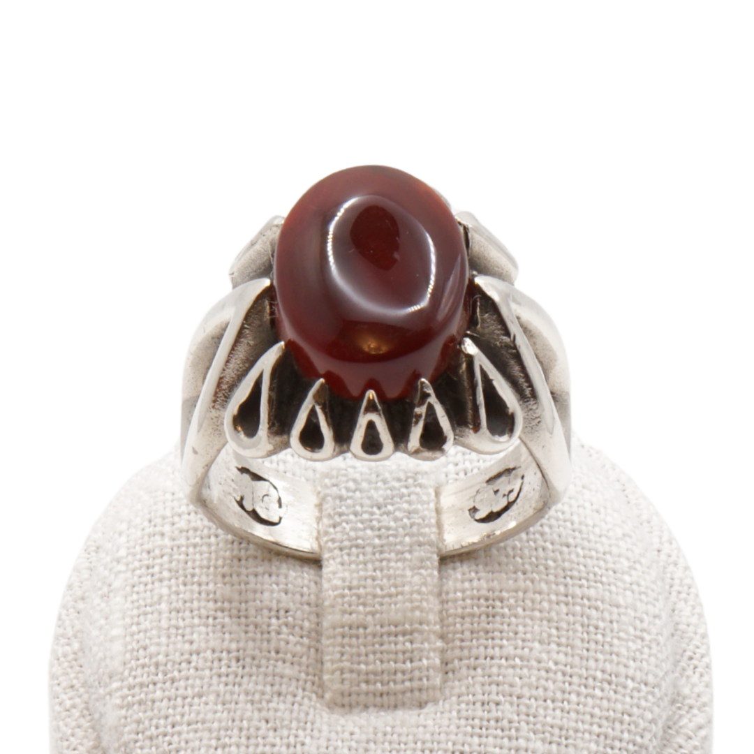 925 Silber Herren Aqeeq Ring Yamani - Jemen-Achat - Handarbeit - Massiv