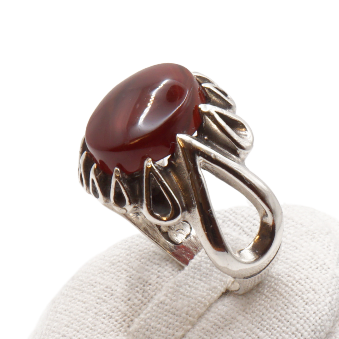 925 Silber Herren Aqeeq Ring Yamani - Jemen-Achat - Handarbeit - Massiv