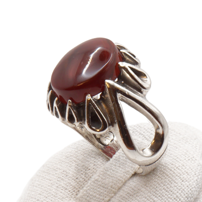 925 Silber Herren Aqeeq Ring Yamani - Jemen-Achat - Handarbeit - Massiv