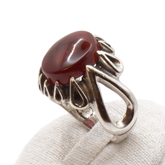 925 Silber Herren Aqeeq Ring Yamani - Jemen-Achat - Handarbeit - Massiv