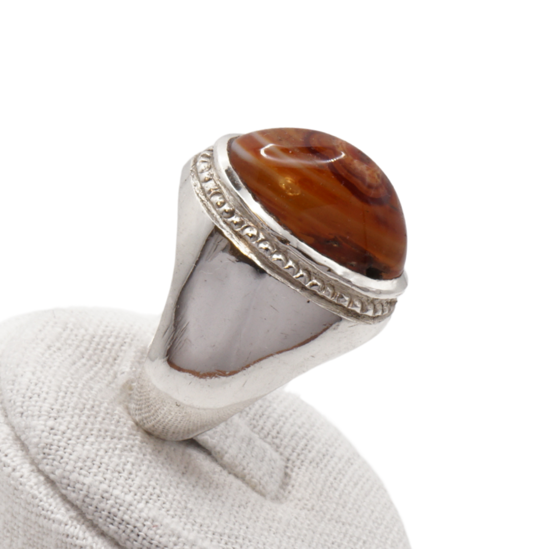 925 Silber Herren Aqeeq Ring Yamani - Jemen-Achat - Handarbeit - Massiv