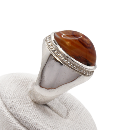 925 Silber Herren Aqeeq Ring Yamani - Jemen-Achat - Handarbeit - Massiv