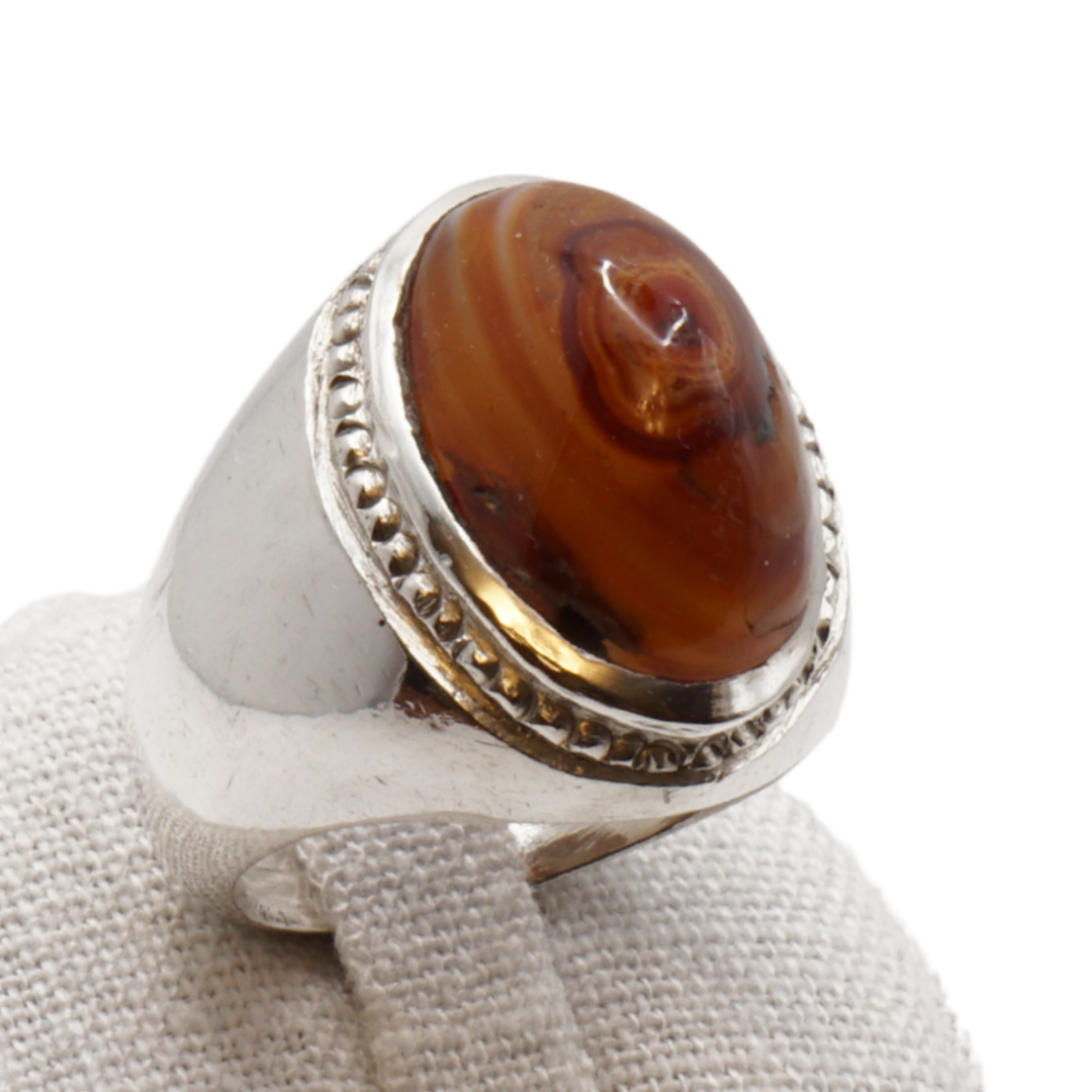 925 Silber Herren Aqeeq Ring Yamani - Jemen-Achat - Handarbeit - Massiv