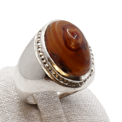 925 Silber Herren Aqeeq Ring Yamani - Jemen-Achat - Handarbeit - Massiv