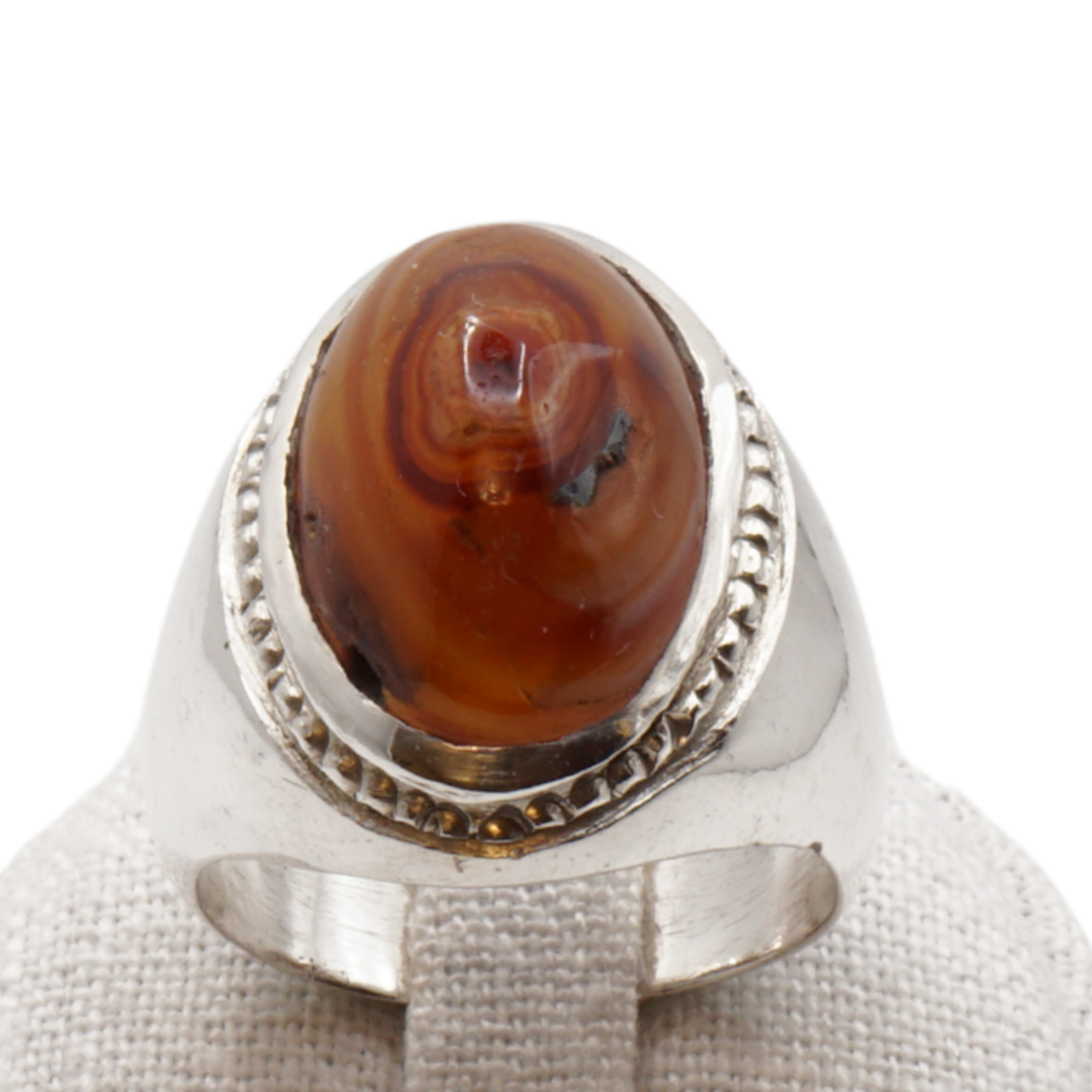 925 Silber Herren Aqeeq Ring Yamani - Jemen-Achat - Handarbeit - Massiv