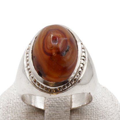 925 Silber Herren Aqeeq Ring Yamani - Jemen-Achat - Handarbeit - Massiv