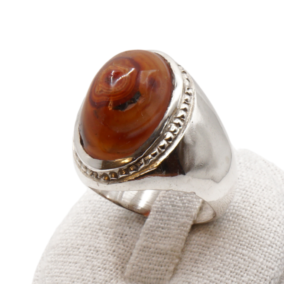 925 Silber Herren Aqeeq Ring Yamani - Jemen-Achat - Handarbeit - Massiv