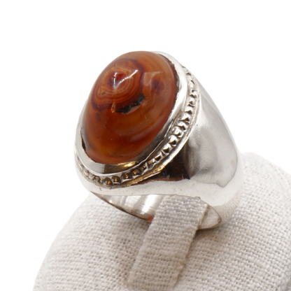 925 Silber Herren Aqeeq Ring Yamani - Jemen-Achat - Handarbeit - Massiv