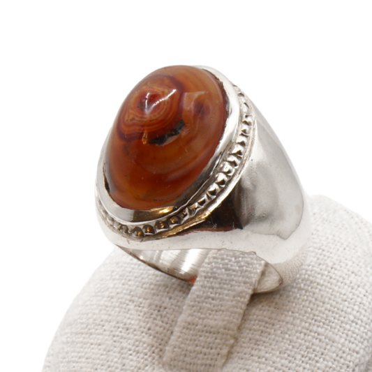 925 Silber Herren Aqeeq Ring Yamani - Jemen-Achat - Handarbeit - Massiv