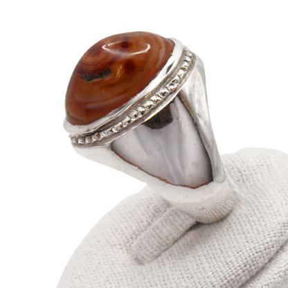 925 Silber Herren Aqeeq Ring Yamani - Jemen-Achat - Handarbeit - Massiv