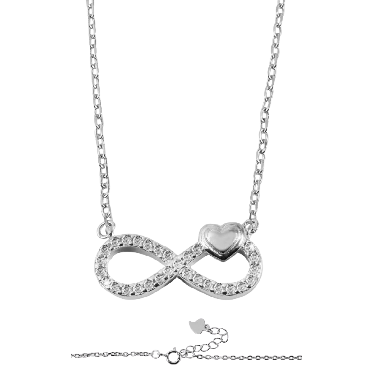 Halskette mit Anhänger Infinity mit Zirkonia, silberfarben, rhodiniert, 42 cm "Jihan", 925/- Echt Silber