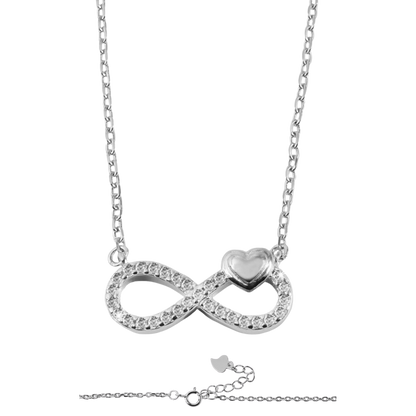 Halskette mit Anhänger Infinity mit Zirkonia, silberfarben, rhodiniert, 42 cm "Jihan", 925/- Echt Silber