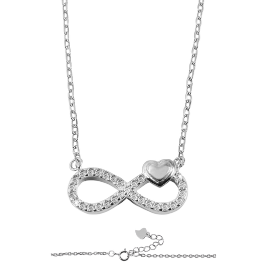 Halskette mit Anhänger Infinity mit Zirkonia, silberfarben, rhodiniert, 42 cm "Jihan", 925/- Echt Silber