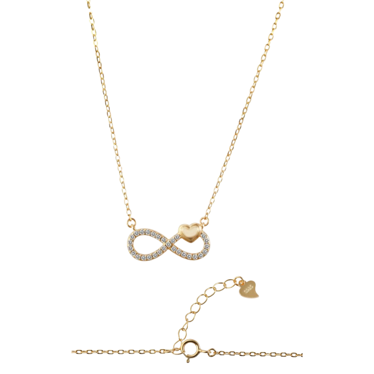 Halskette mit Anhänger Infinity mit Zirkonia, vergoldet, 42 cm "Jihan", 925/- Echt Silber