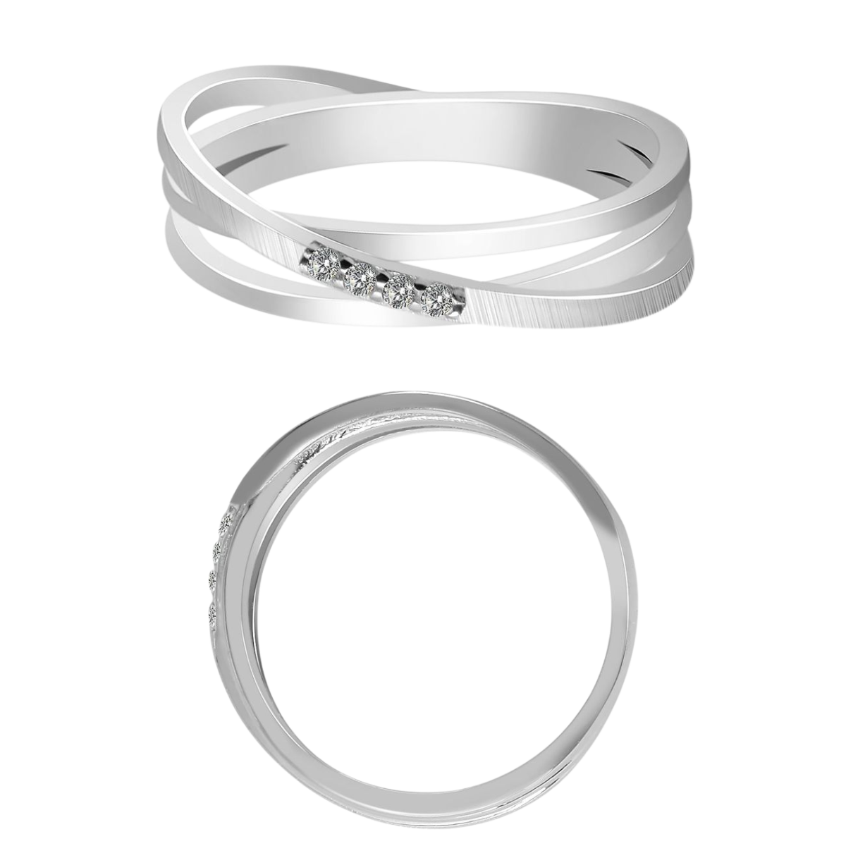 925/- Echt Silber Ring "Amy", Zirkoniabesatz, matt/poliert, 925/rhodiniert