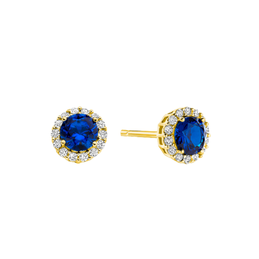 Ohrstecker mit 30 Zirkonia blau/weiß vergoldet