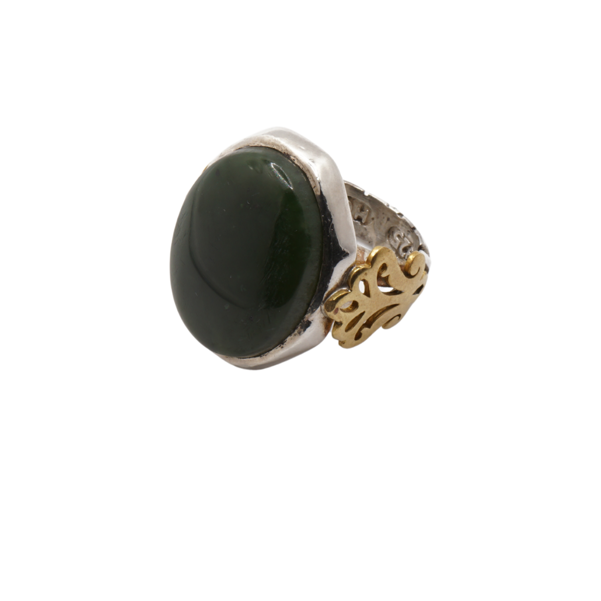 925 Silber Herren Aqeeq Ring - Burma-Jade mit Kupfer-Details Massiv - Handarbeit