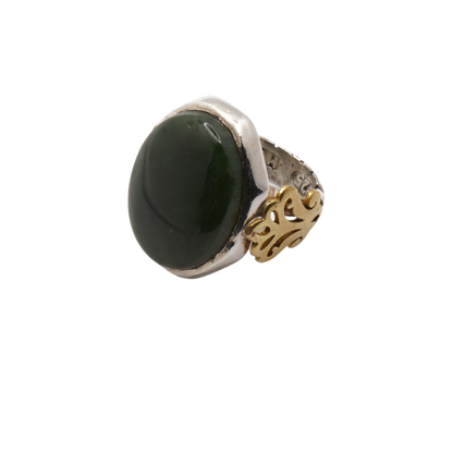 925 Silber Herren Aqeeq Ring - Burma-Jade mit Kupfer-Details Massiv - Handarbeit