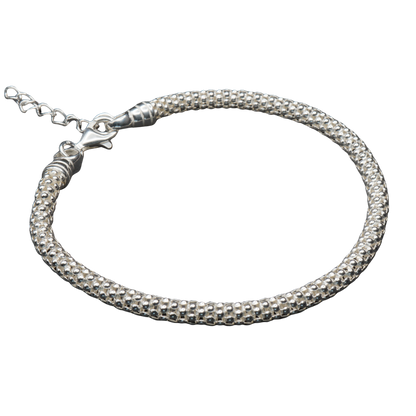 925 Silber Popcorn Halskette + Armkette-Set mit Gratis-Pflegtuch