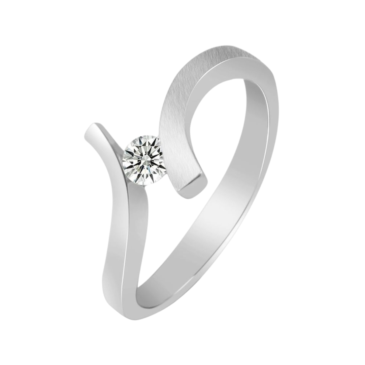 925/- Echt Silber Ring "Thea", Zirkoniabesatz, matt/poliert, 925/rhodiniert