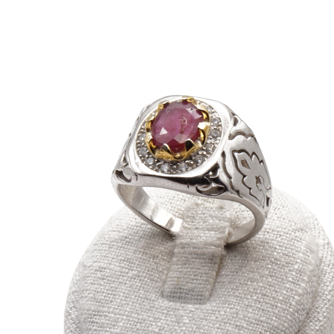 925 Silber Herrenring mit echtem Rubin