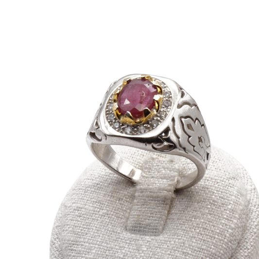 925 Silber Herrenring mit echtem Rubin