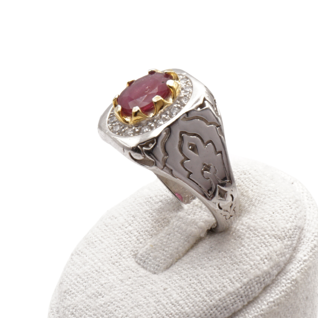 925 Silber Herrenring mit echtem Rubin