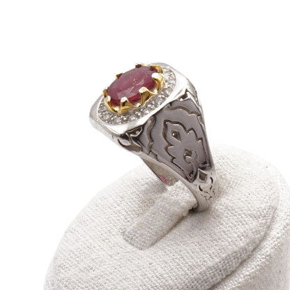 925 Silber Herrenring mit echtem Rubin