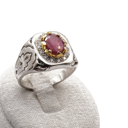 925 Silber Herrenring mit echtem Rubin