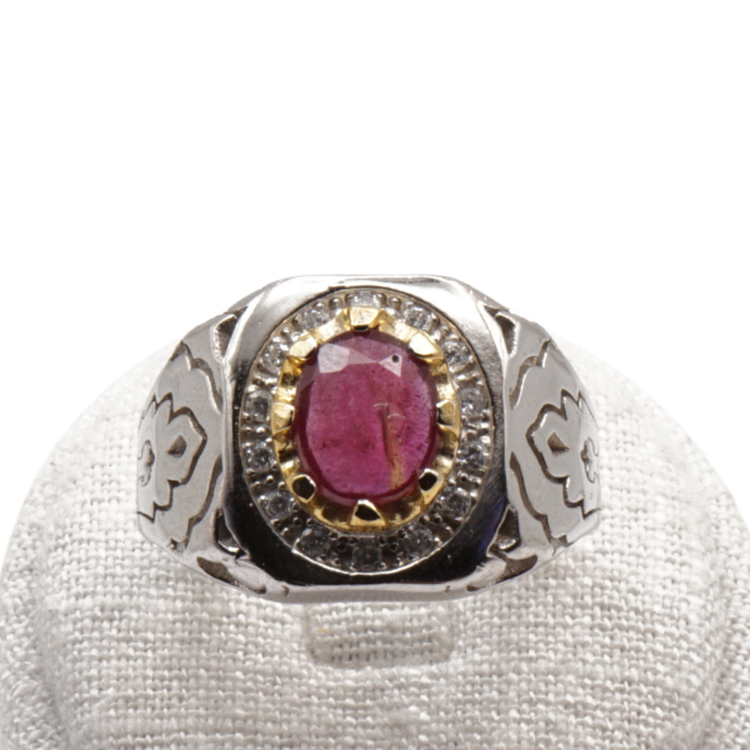 925 Silber Herrenring mit echtem Rubin