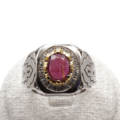 925 Silber Herrenring mit echtem Rubin