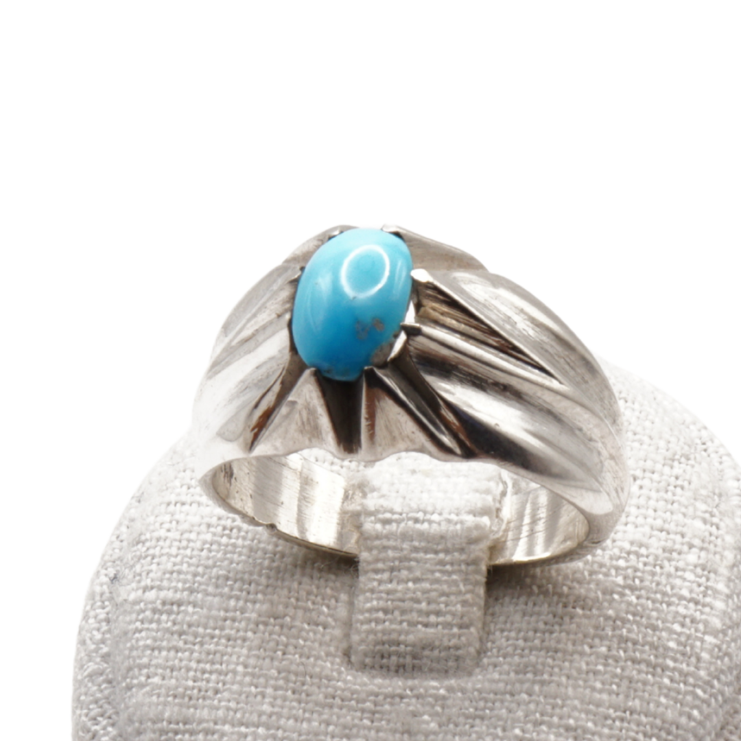 925 Silber Herrenring mit echtem Türkis Firouz Nishaburi - Handarbeit