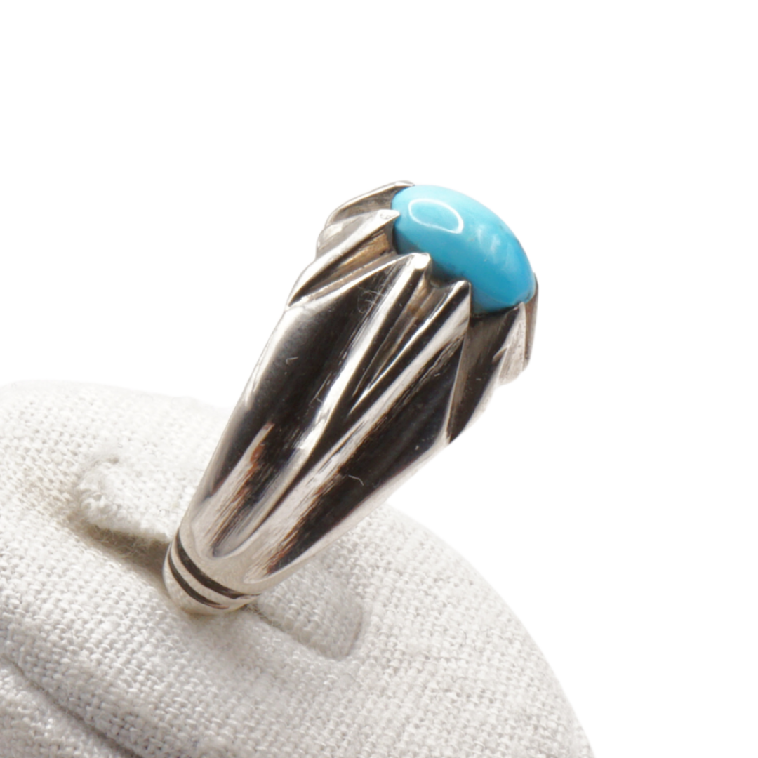 925 Silber Herrenring mit echtem Türkis Firouz Nishaburi - Handarbeit