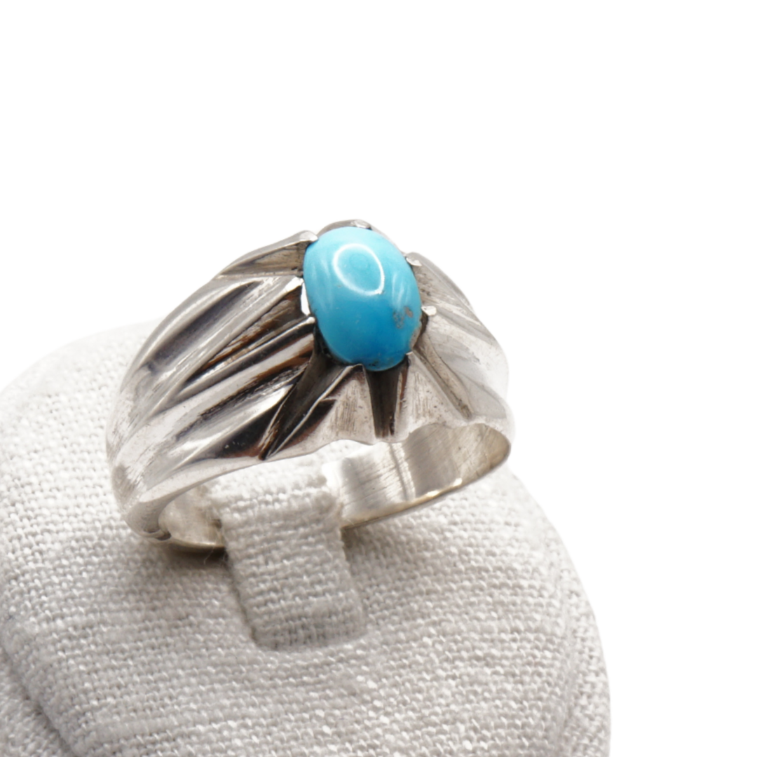 925 Silber Herrenring mit echtem Türkis Firouz Nishaburi - Handarbeit
