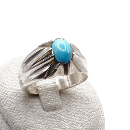 925 Silber Herrenring mit echtem Türkis Firouz Nishaburi - Handarbeit