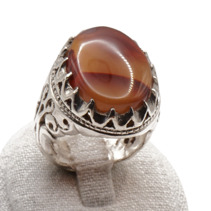 925 Silber Herrenring Jemen Achat – bahrainische Handarbeit Aqeeq Yamani