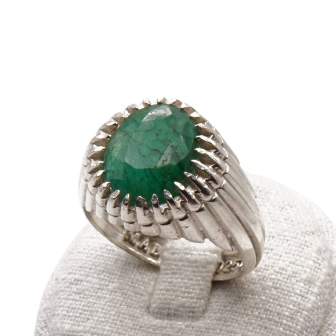 925 Silber Herrenring mit echtem Smaragd - Handarbeit