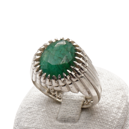 925 Silber Herrenring mit echtem Smaragd - Handarbeit