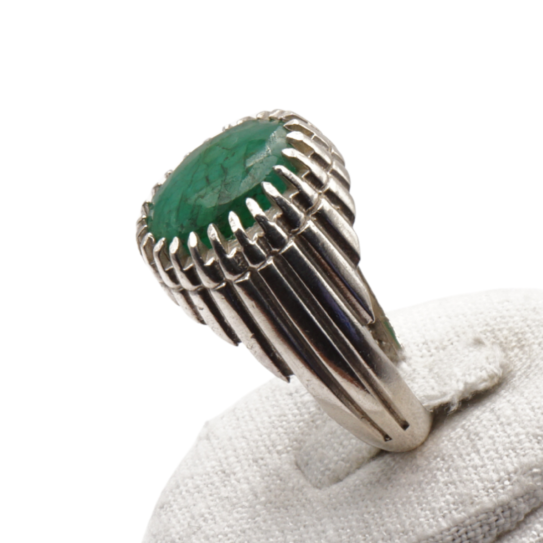 925 Silber Herrenring mit echtem Smaragd - Handarbeit