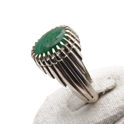 925 Silber Herrenring mit echtem Smaragd - Handarbeit