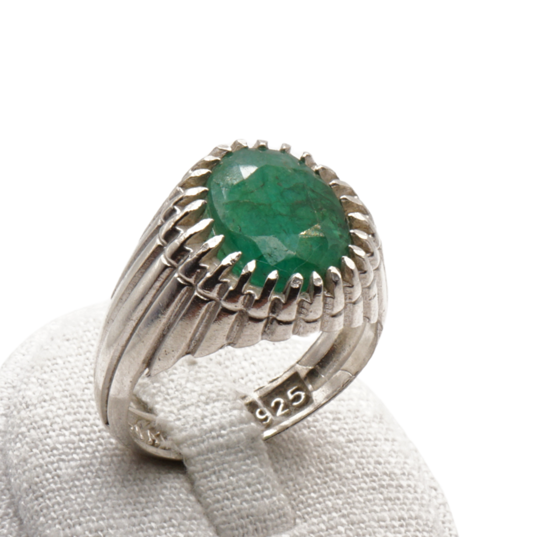 925 Silber Herrenring mit echtem Smaragd - Handarbeit