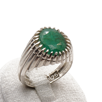 925 Silber Herrenring mit echtem Smaragd - Handarbeit