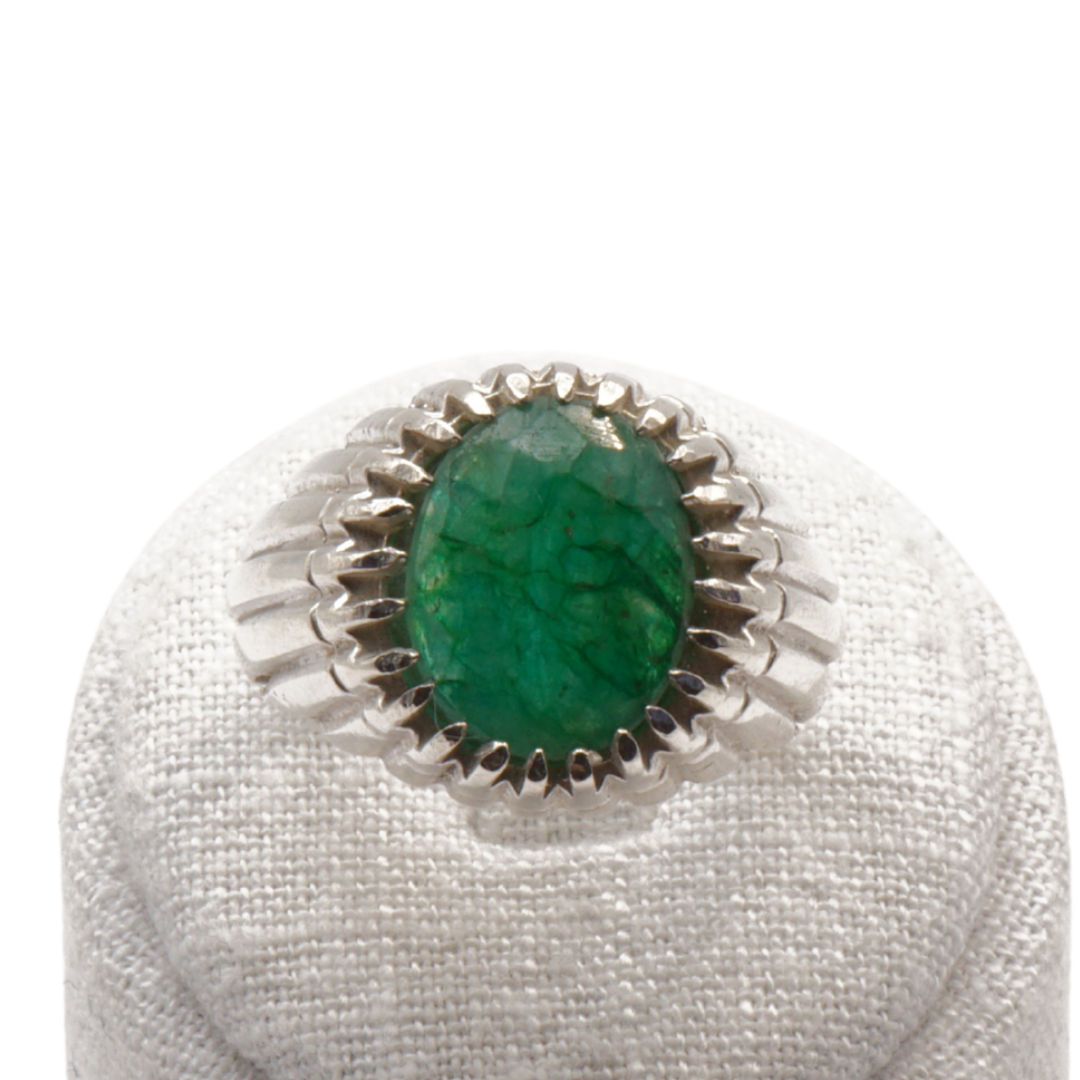 925 Silber Herrenring mit echtem Smaragd - Handarbeit